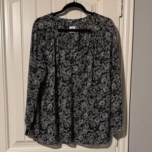 CAbi Dark Green and Gray Floral Blouse
